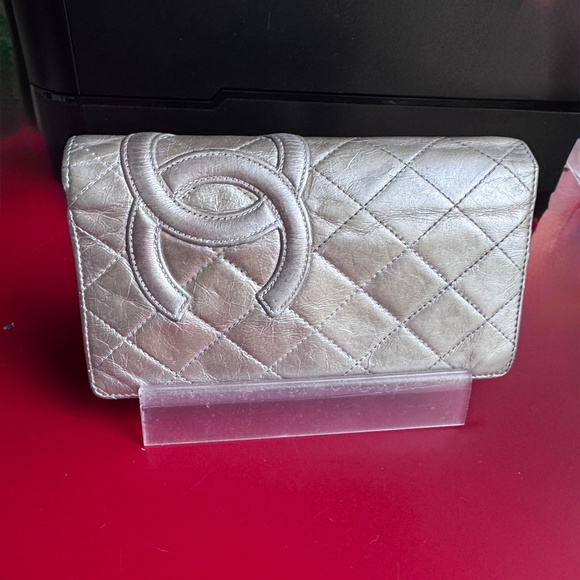 CHANEL Cambon Quilted Metallic Silver Long Bifold Wallet w/ COA in EUC - Picture 13 of 15